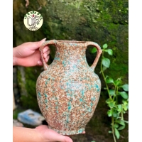 Chậu Gốm Dáng Bình Cổ Rộng Men Hỏa Biến Xanh Rêu Size Trung Bề Mặt Sần Trang Trí Hiên Nhà