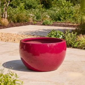 Chậu Composite Dáng Bầu Tròn Màu Đỏ Bóng 65×35cm